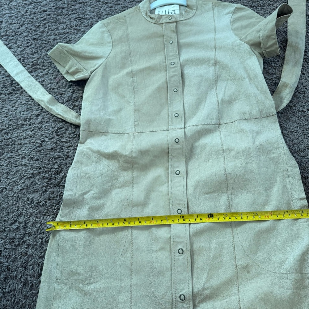 Illia Tan Beige 100% Genuine Leather Dress Belted Snap Front Sheath 6 S *Stains - Picture 13 of 13